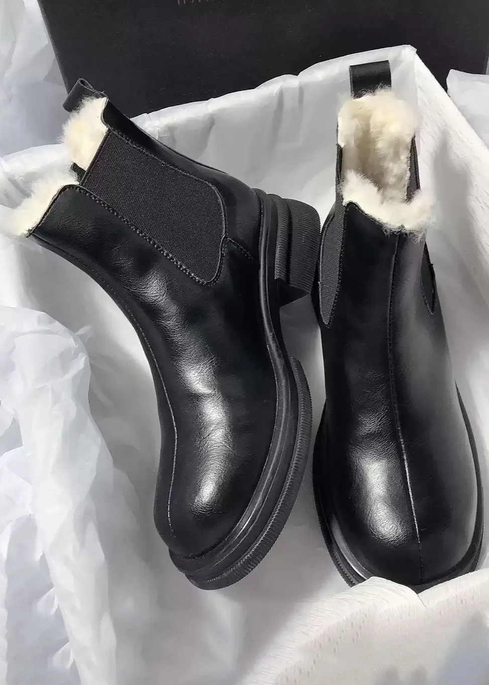 Genuine Leather Faux Shearling Chelsea Booties