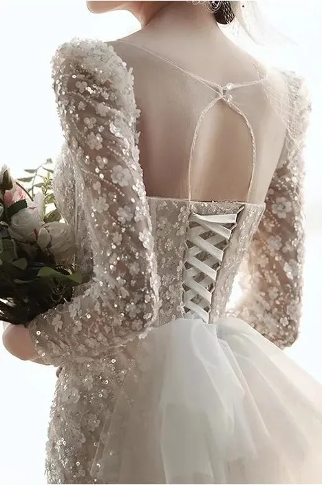 Gorgeous Long Sleeves Mermaid Wedding Dress, Bridal Gown with Beading UQW0121