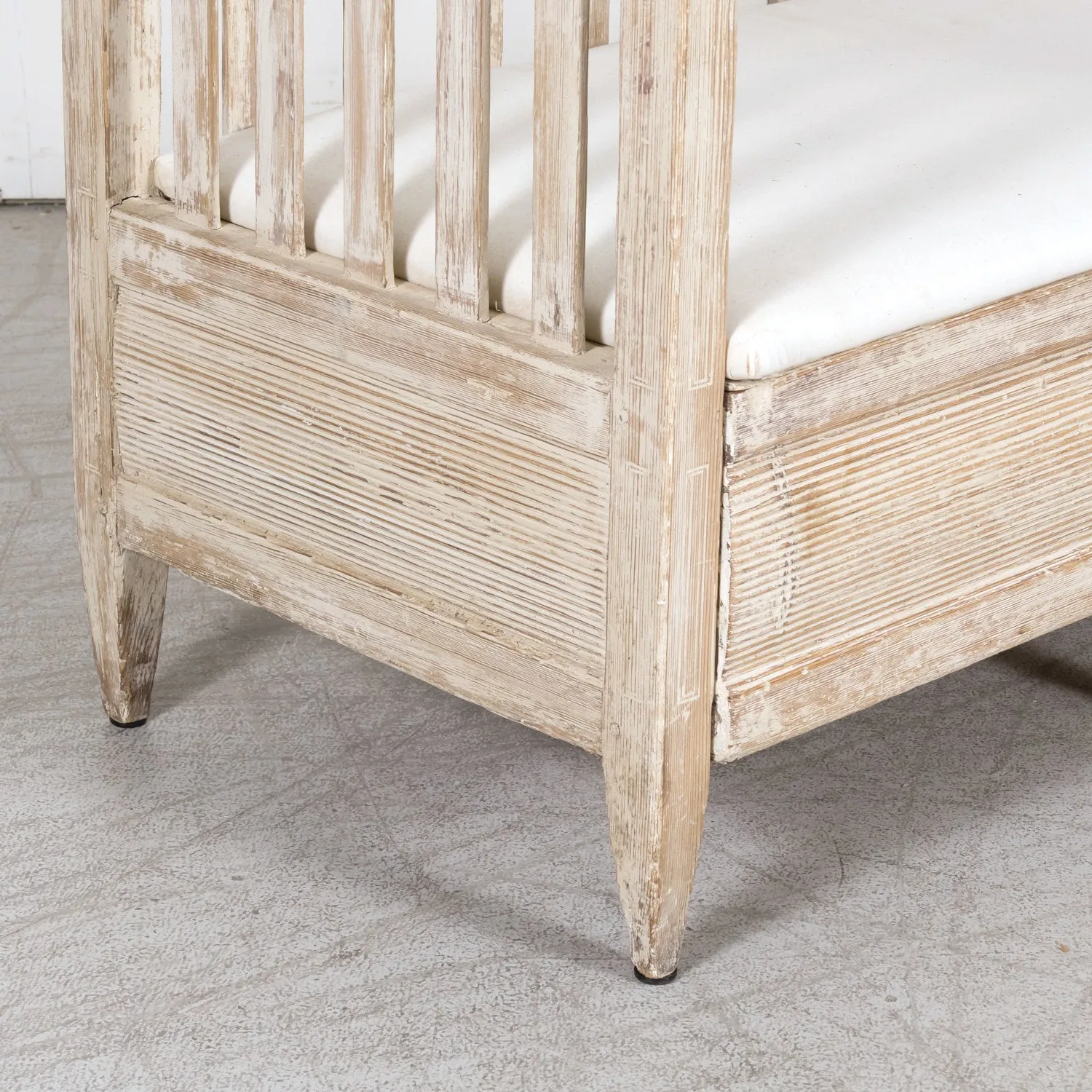Mid-19th Century Swedish Gustavian Style Painted Stick Back Sofa Bench with Lift Seat