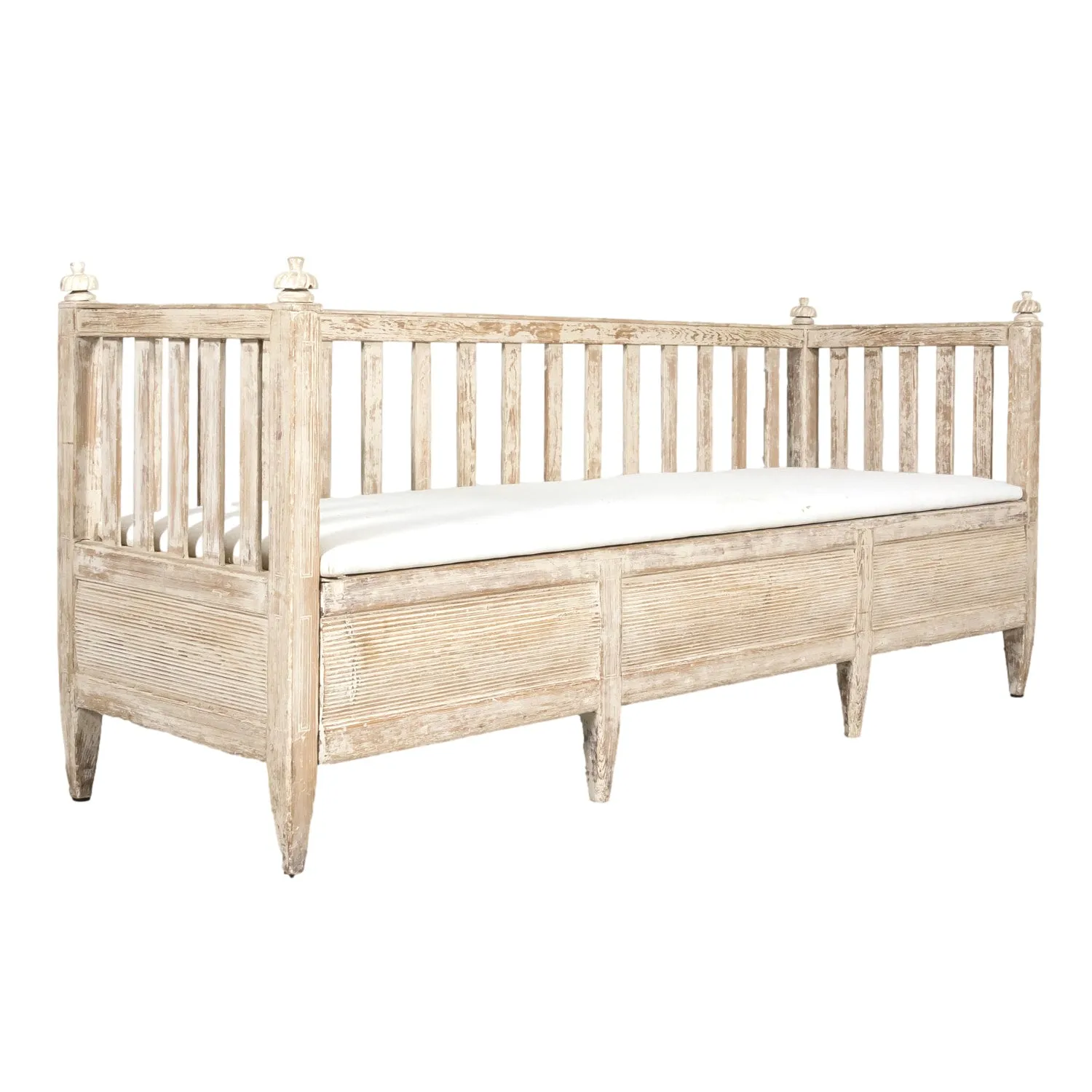 Mid-19th Century Swedish Gustavian Style Painted Stick Back Sofa Bench with Lift Seat