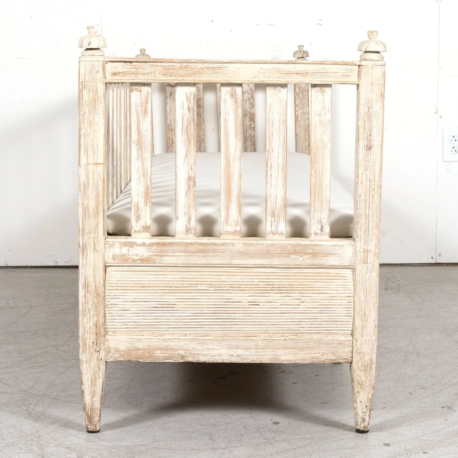 Mid-19th Century Swedish Gustavian Style Painted Stick Back Sofa Bench with Lift Seat