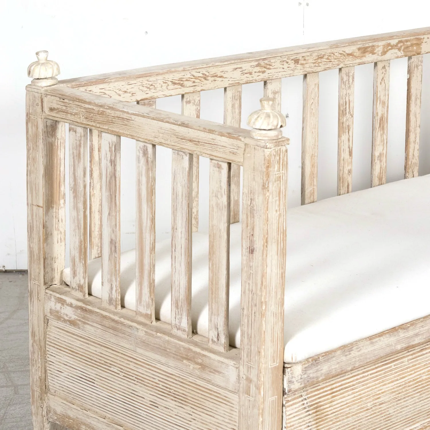 Mid-19th Century Swedish Gustavian Style Painted Stick Back Sofa Bench with Lift Seat