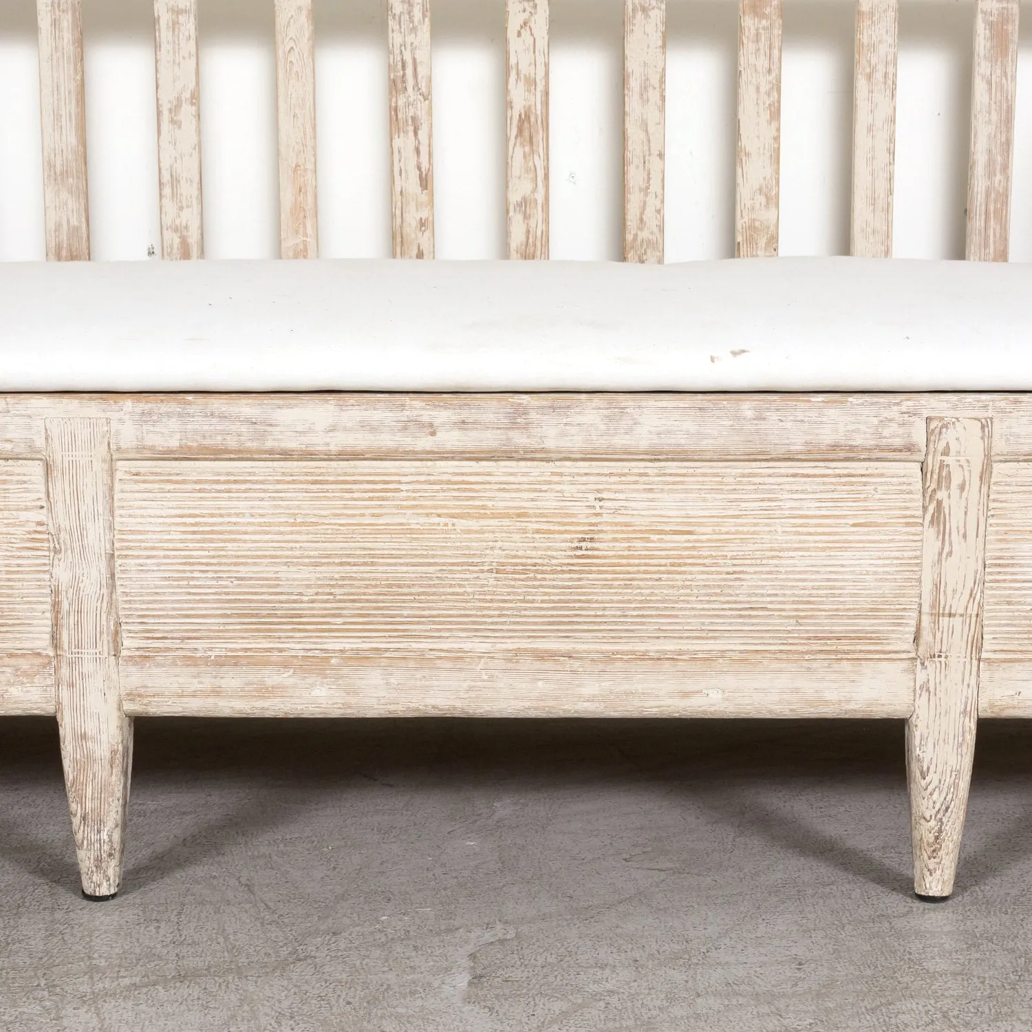 Mid-19th Century Swedish Gustavian Style Painted Stick Back Sofa Bench with Lift Seat