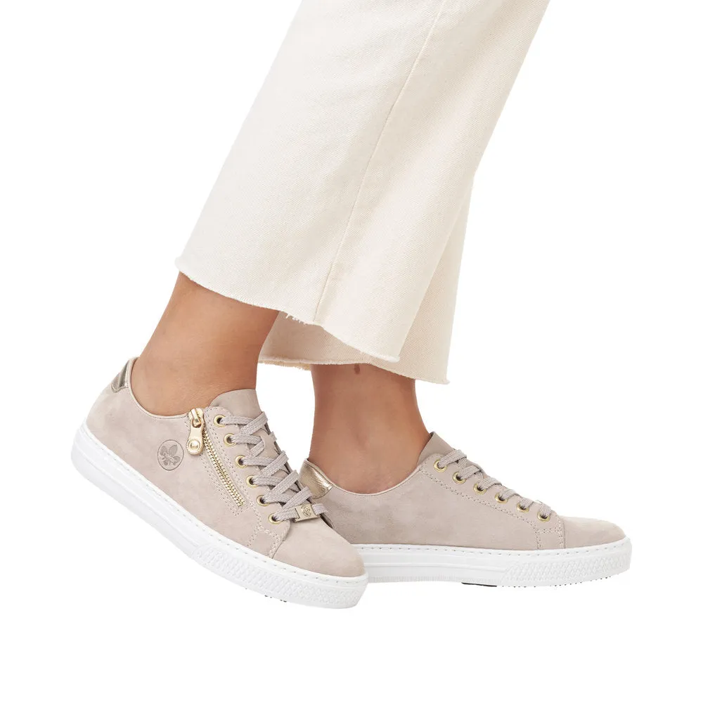 Rieker L59L1-60 Enya Ladies Taupe Suede Zip & Lace Shoes