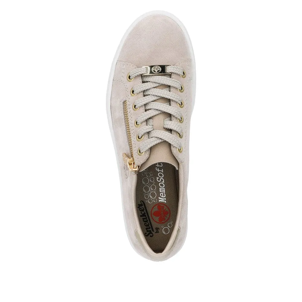 Rieker L59L1-60 Enya Ladies Taupe Suede Zip & Lace Shoes