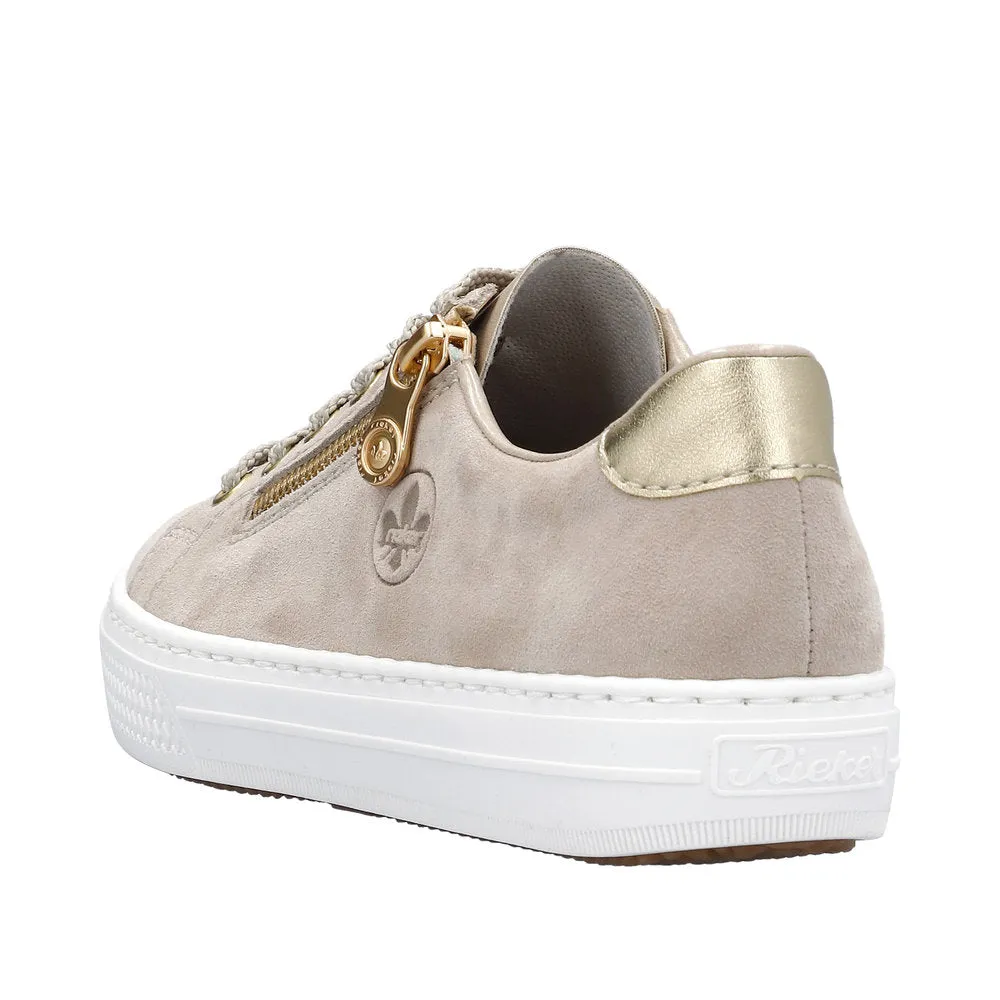 Rieker L59L1-60 Enya Ladies Taupe Suede Zip & Lace Shoes