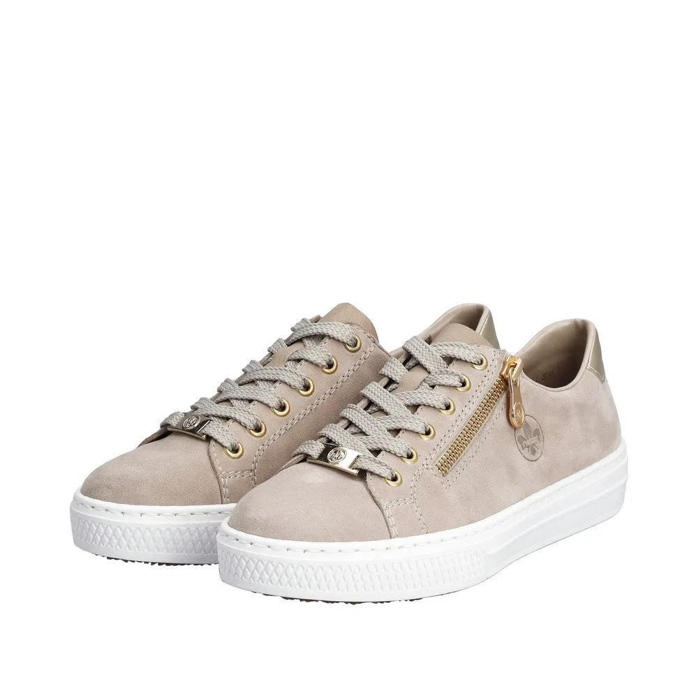 Rieker L59L1-60 Enya Ladies Taupe Suede Zip & Lace Shoes