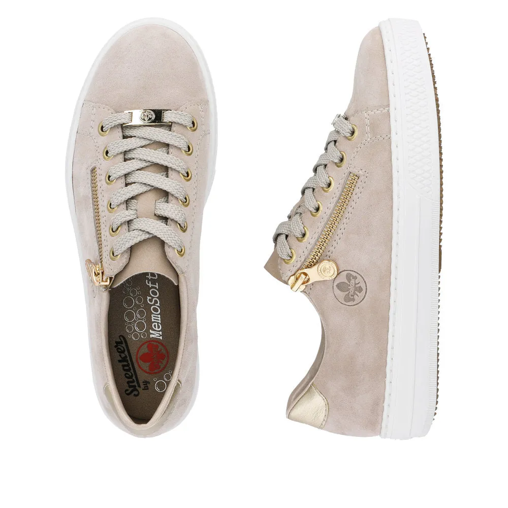 Rieker L59L1-60 Enya Ladies Taupe Suede Zip & Lace Shoes