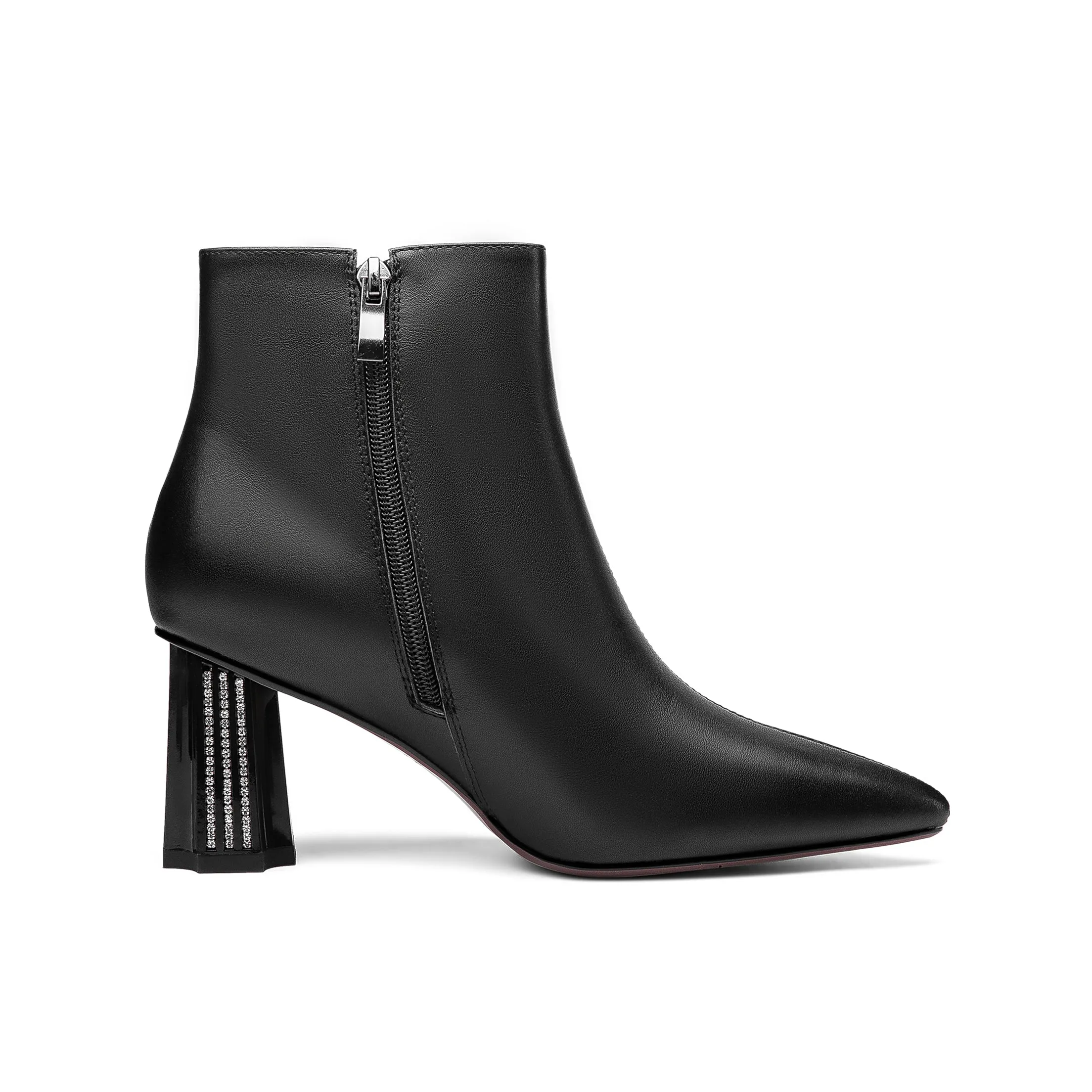 TinaCus Women's Genuine Leather Handmade Comfortable Mid Block Heel Pointed Toe Side Zip Up Dressing Boots with Bowtie Decor