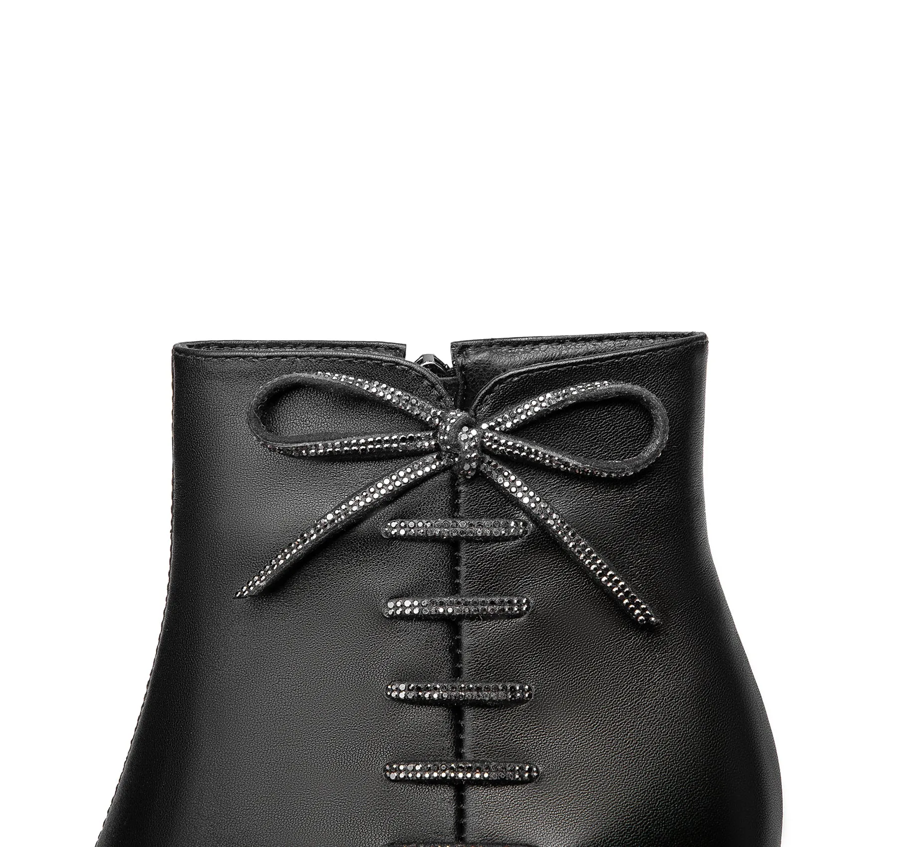 TinaCus Women's Genuine Leather Handmade Comfortable Mid Block Heel Pointed Toe Side Zip Up Dressing Boots with Bowtie Decor